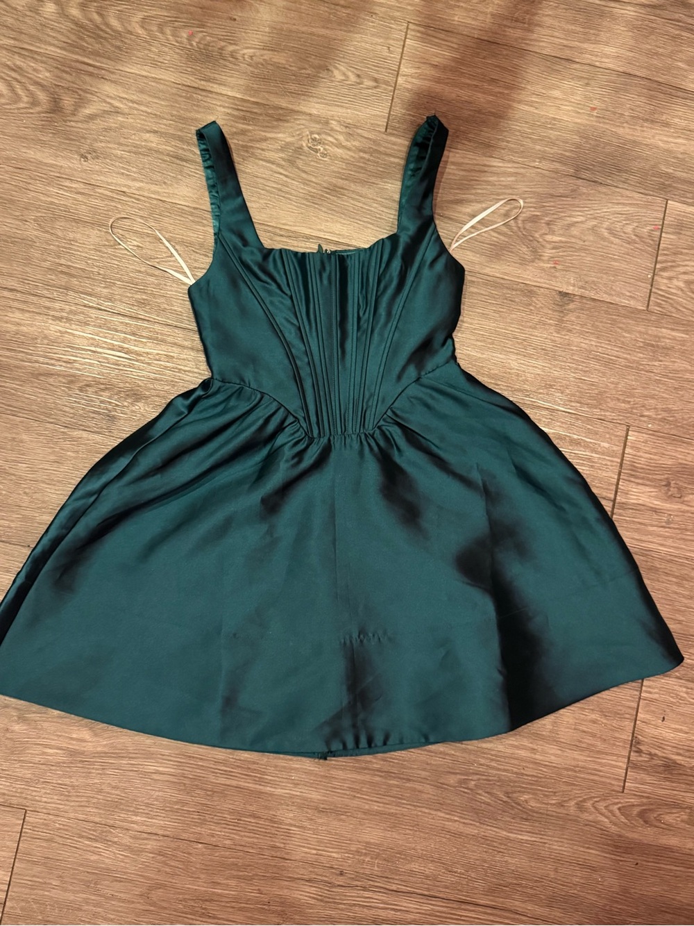 Lulu's Deep Green Satin Fit-and-Flare Mini Dress